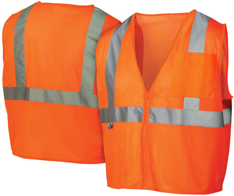 Pyramex Class 2 Self Extinguishing Mesh Hi-Vis Orange Safety Vests w/ Silver Stripes