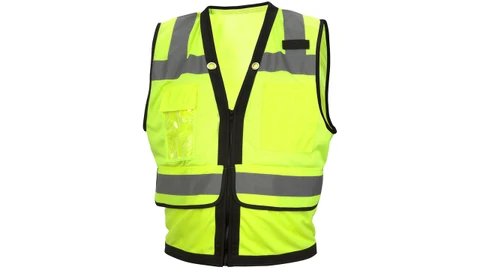 Pyramex Class 2 Hi-Vis Lime Safety Vests with Black Trim and 8 Pockets