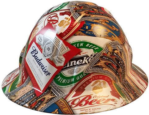 Beer Cans Full Brim Style Hydro Dipped Hard Hats - Oblique View