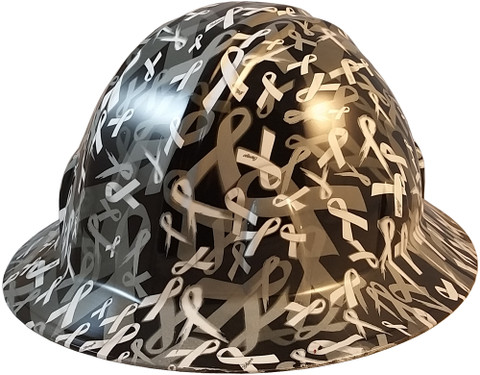 Cancer Awareness White Full Brim Hydro Dipped Hard Hats - Oblique View