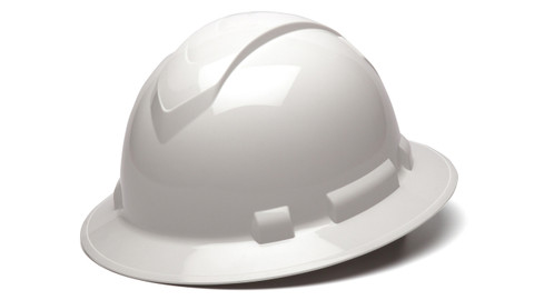 Pyramex Full Brim RIDGELINE Hard Hat White 4 Point Suspensions Oblique View