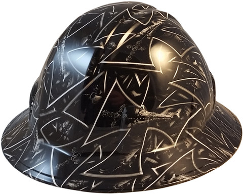 Maltese Cross and Skulls Full Brim Hydro Dipped Hard Hats - Oblique View