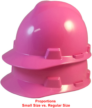 MSA Cap Style Small Hard Hats with Fas-Trac Suspensions Pink - Proportions Regular Size vs Small Size