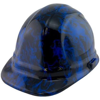 Blue Flames Design Cap Style Hydro Dipped Hard Hats - Oblique View
