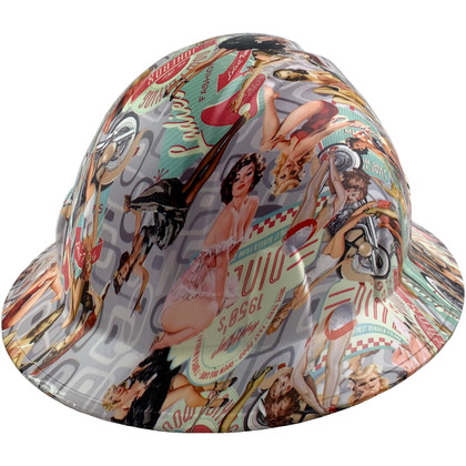 Vintage Pin Up Girls Style Full Brim Hydro Dipped Hard Hats - Oblique View