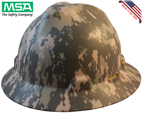 MSA FULL BRIM ACU Design Camouflage Hard Hats - Staz On Suspension - Oblique View