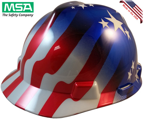 MSA USA Freedom Series Hard Hat with American Flag Stars and Stripes - Oblique View