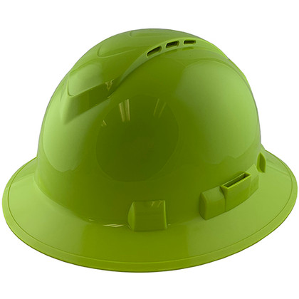 Pyramex Ridgeline Vented Lime Full Brim Style Hard Hat - 6 Point Suspensions