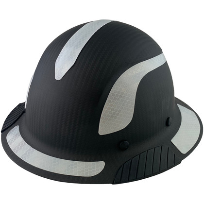 Actual Carbon Fiber Hard Hat - Full Brim Matte Black with Reflective White Decal Kit Applied