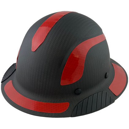 Actual Carbon Fiber Hard Hat - Full Brim Matte Black with Reflective Red Decal Kit Applied