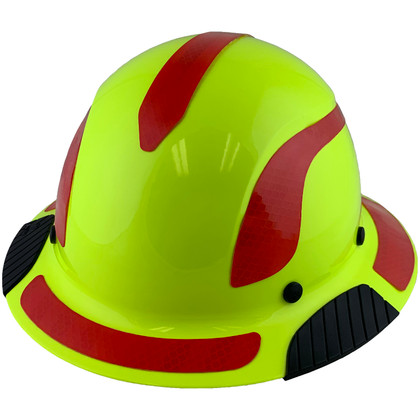DAX Fiberglass Composite Hard Hat - Full Brim High-Viz Lime with Reflective Red Decal Kit Applied