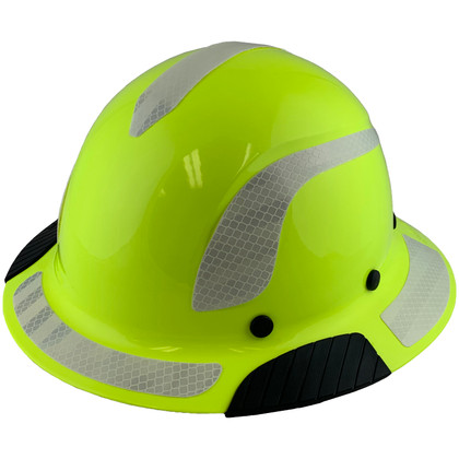 DAX Fiberglass Composite Hard Hat - Full Brim High-Viz Lime with Reflective White Decal Kit Applied