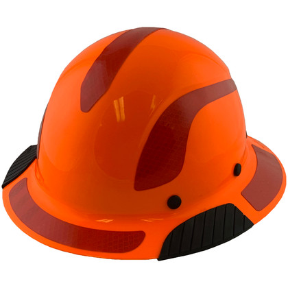 DAX Fiberglass Composite Hard Hat - Full Brim High-Viz Orange with Reflective Red Decal Kit Applied 