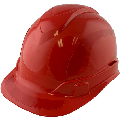 Pyramex Ridgeline Cap Style Hard Hats Red with Red Reflective Decals Applied