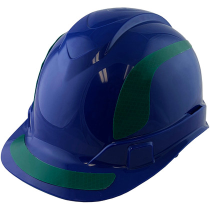 Pyramex Ridgeline Cap Style Hard Hats Blue with Green Reflective Decals Applied 