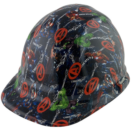 Avengers Design Cap Style Hydro Dipped Hard Hats ~ Oblique View
