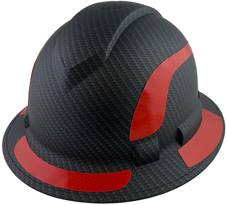 Pyramex Ridgeline Full Brim Style Hard Hat with Matte Black Pattern with Red Decals - Oblique View
