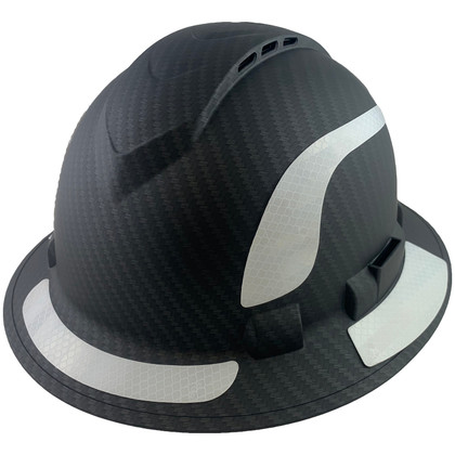 Pyramex Ridgeline Full Brim Style Hard Hat with Vented Matte Black Pattern with White Decals - Oblique View