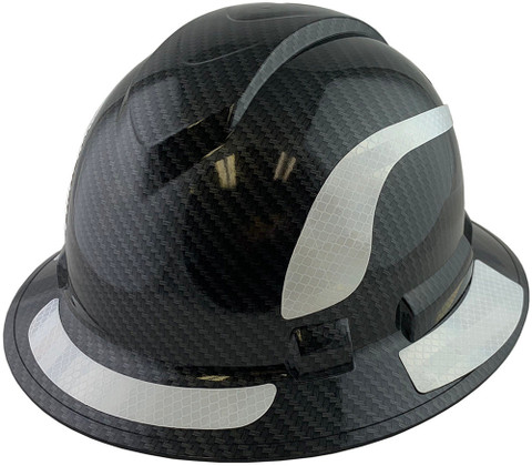 Pyramex Ridgeline Full Brim Style Hard Hat with Shiny Black Pattern with White Decals - Oblique View