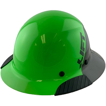 Actual Carbon Fiber Hard Hat - Full Brim Glossy Black and Green - Oblique View
