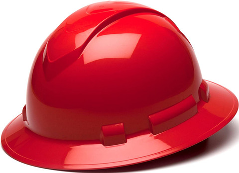 Pyramex Full Brim RIDGELINE Hard Hat Red 4 Point Suspensions Oblique View