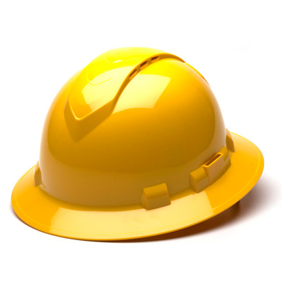 Pyramex Ridgeline Vented Yellow Full Brim Style Hard Hat - 4 Point Suspensions