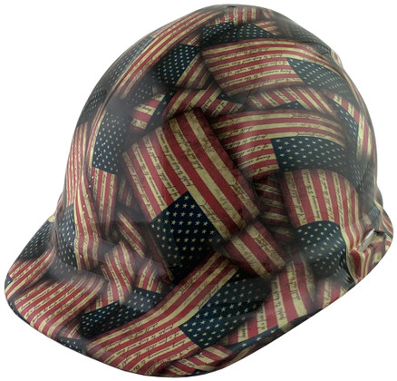 Large Second Amendment Flag Cap Style Hydro Dipped Hard Hats ~ Oblique View