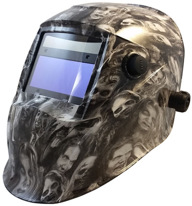 Hydro Dipped Auto Darkening Welding Helmet – Real Zombie White ~ Oblique View