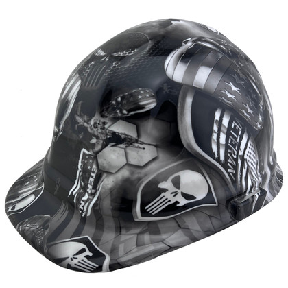 Veterans Design Cap Style Hydro Dipped Hard Hats
Left Side Oblique View
