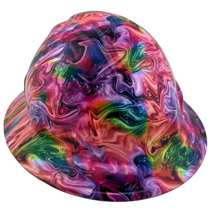 Color Splash Design Full Brim Hydro Dipped Hard Hats
Left Side Oblique View