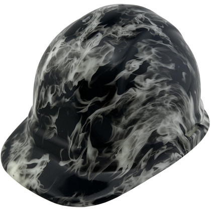 Burning Flames Hydro Dipped GLOW IN THE DARK Hard Hats Cap Style with Ratchet Suspensions
Left Side Oblique View