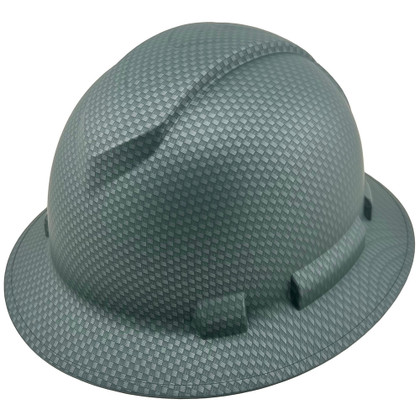 Pyramex Ridgeline Full Brim Style Hard Hat with Silver Graphite Pattern 
Left Side Oblique View