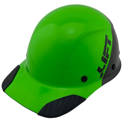 Actual Carbon Fiber Hard Hat - Cap Style Black and Green 
Left Side ~ Oblique View