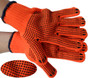 ORANGE String Knit Gloves w/ Black Dots on Both Sides Pic 1