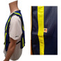 Soft Mesh Royal Blue Vests with Lime Stripes - Typical Side View and Fabric Detail