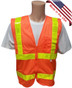 ANSI 2004 Sleeveless Class 2 Double Stripe Orange Mesh Safety Vests -Lime Stripes Front