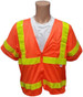 ANSI 2004 SLEEVED Class 3 Double Stripe Orange Mesh Safety Vests - Lime Stripes