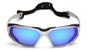 Pyramex Highlander Safety Glasses ~ Silver/Black Frame - Ice Blue Mirror Anti-Fog Lens