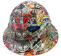 Sticker Bomb 4 Design Hydro Dipped Hard Hats Full Brim Style ~ Front View
