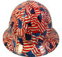 USA Wavy Flag Hydro Dipped Full Brim Hard Hats ~ Front View