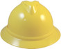MSA Advance Full Brim Vented Hard hat with 4 point Ratchet Suspension Yellow - Front View
