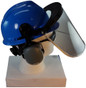 MSA V-Gard Cap Style hard hat with Pyramex Polycarbonate Clear Faceshield with Aluminum Bound Edges - Blue - Partway Up Position
