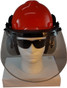 MSA V-Gard Cap Style hard hat with Clear Aluminum Bound Edges Faceshield, Hard Hat Attachment, and Earmuff - Orange- Front View