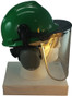 MSA V-Gard Cap Style hard hat with Pyramex Polycarbonate Clear Faceshield with Aluminum Bound Edges - Green - Down Position