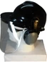 MSA V-Gard Cap Style hard hat with Clear Aluminum Bound Edges Faceshield, Hard Hat Attachment, and Earmuff - Black ~ Front View