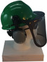 MSA V-Gard Cap Style hard hat with Smoke Mesh Faceshield, Hard Hat Attachment, and Earmuff - Green - Down Position