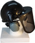 MSA V-Gard Cap Style hard hat with MSA V-Gard Cap Style hard hat with Pyramex Smoke Mesh Faceshield - Black - Down Position