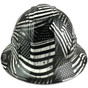 Black and White USA Flag Hydro Dipped Hard Hats Full Brim Style - Front View