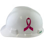 MSA V-Gard Cap Style Breast Cancer Awareness Ribbon Hard Hats with Fas-Trac Suspensions White