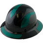 Actual Carbon Fiber Hard Hat - Full Brim Glossy Black with Reflective Green Decal Kit Applied